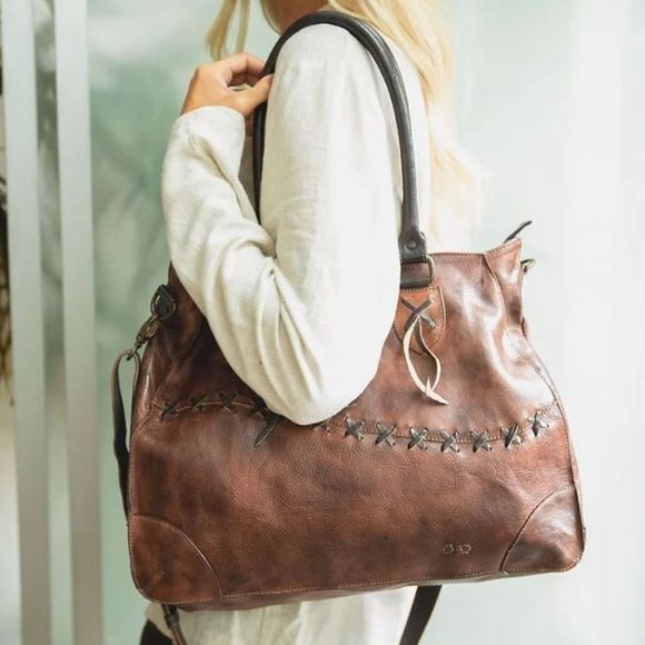 Bed Stu Handbags - Bed Stu Bruna Whipstitch Leather Tote -
Cream/Brown Bag